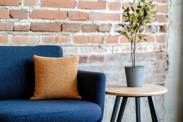 Close-up of industrial-style furniture showcasing unique design against a textured brick backdrop.