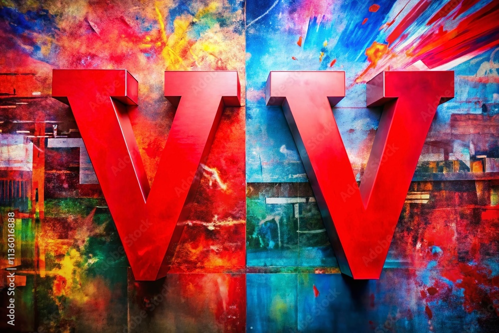 Poster abstract double exposure photography of red vs letters with a dynamic background representing compet