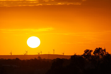 Obraz premium sunset behind the wind turbines in the Essaouira region in Morocco