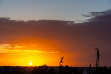 sunset behind the wind turbines in the Essaouira region in Morocco