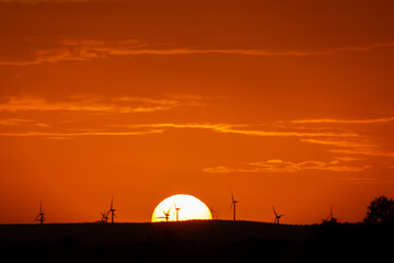 Obraz premium sunset behind the wind turbines in the Essaouira region in Morocco