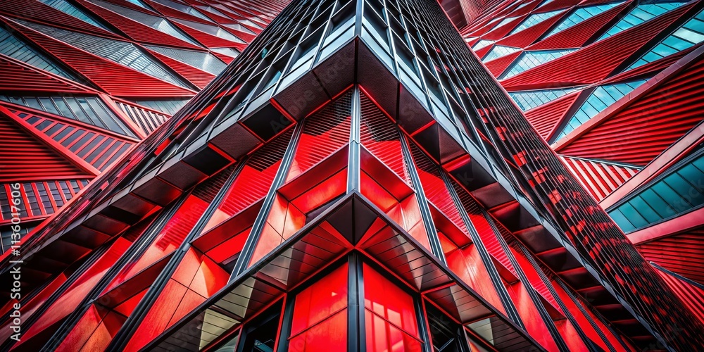 Poster abstract geometric patterns in black and red: a captivating architectural photography showcase of mo