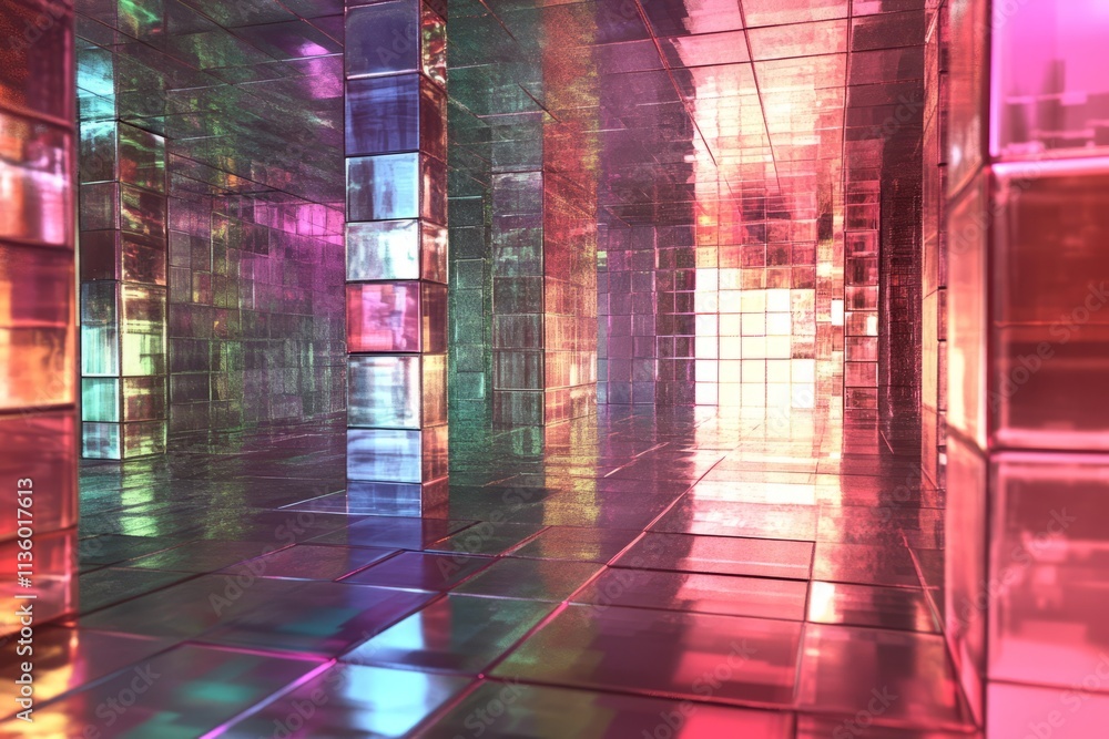 Poster Holographic corridor filled with vibrant colors and reflections creating an immersive visual experience