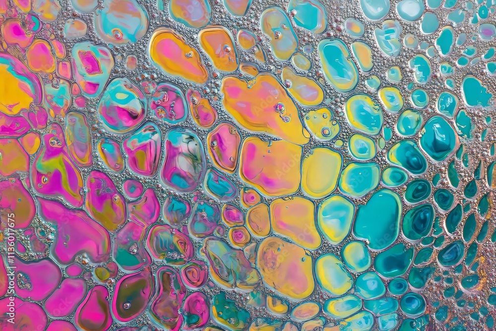 Poster Vibrant holographic iridescence texture showcasing a blend of colors and shimmering patterns