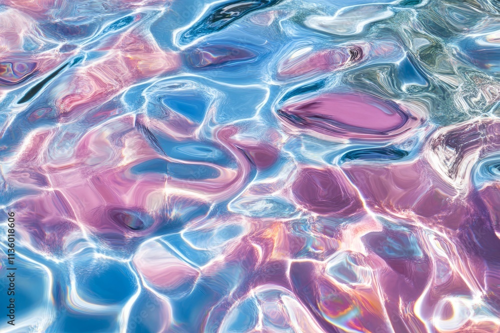 Poster iridescent liquid surface reflecting vibrant colors in a tranquil pattern