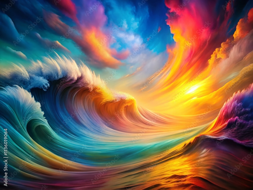 Poster abstract multicolored background with fluid waves and lines in tilt-shift style, creating a dreamy a