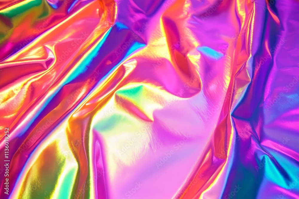 Poster shimmering liquid holographic paint texture in vibrant colors with reflections and waves
