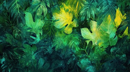 Obraz premium Lush Green Tropical Leaves Artistic Painting