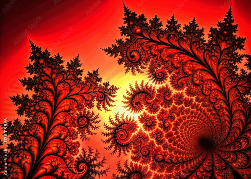 Poster abstract red background fractal artwork for creative graphic design and digital art with intricate p