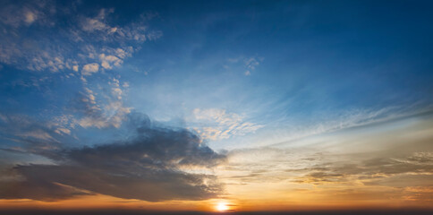 Wide angle golden hour sky and sunset