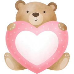 Obraz premium Cute teddy bear holding pink heart, perfect for Valentine Day gifts