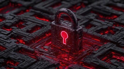 Cybersecurity lockdown protecting digital assets virtual environment 3d graphic technology concept