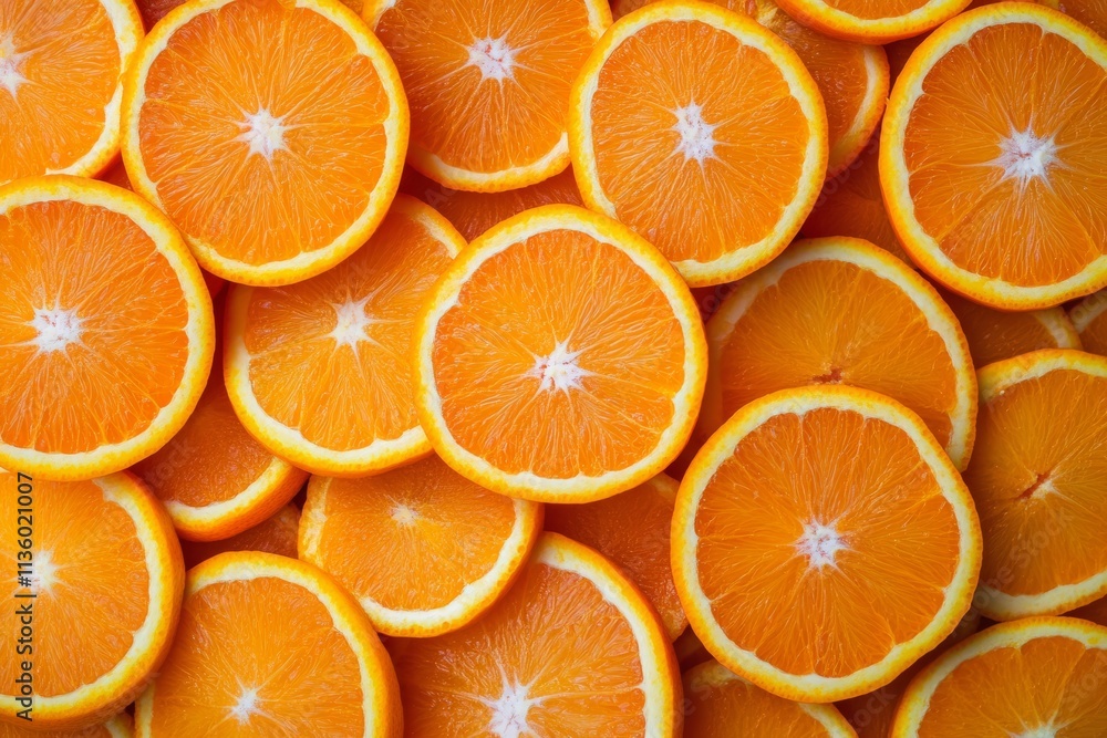 Poster bright orange slices arranged neatly, showcasing vibrant color and texture