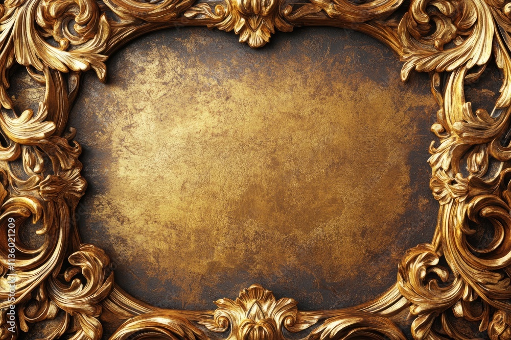 Poster Intricate ornate gold frame with detailed patterns and rich textures ready for artwork display