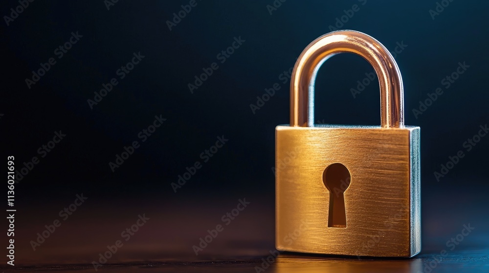 Poster secure your data with a golden padlock close-up studio shot dark background concept of protection