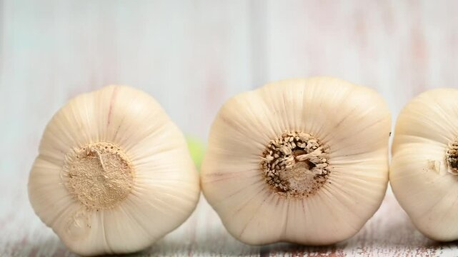 young garlic heads close up