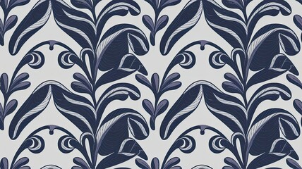 This seamless pattern features a captivating abstract grey leaf design adorned with fine details perfect for various creative applications