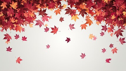 Vibrant maple leaves drift gracefully through the air showcasing their rich red and orange hues on a soft white background highlighting autumns charm