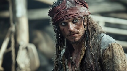 Pirate Captain: A Grizzled Sea Dog's Intense Gaze