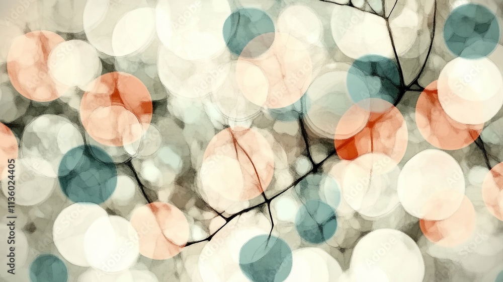 Poster abstract bokeh circles and branches background.