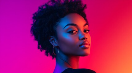 Fototapeta premium Dynamic portrait of a confident woman urban setting fashion photography colorful background close-up empowerment