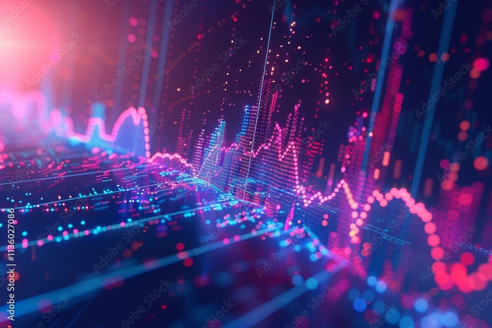 Poster a close-up view of a dynamic stock market graph with lines fluctuating in a digital display, a dynam