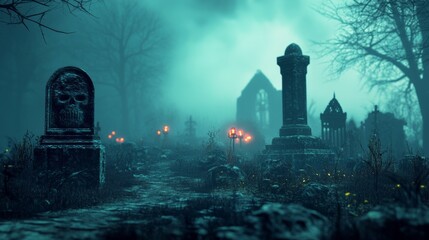 skull fog in dark halloween background