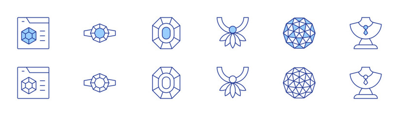 Luxury icon set in two styles, Duotone and Thin Line style. Editable stroke. necklace, gem, luxury shop, ring, jewel