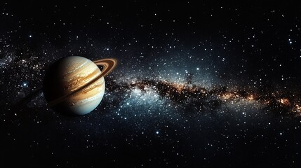 Fototapeta premium Stunning View of Saturn and Milky Way Galaxy in the Vastness of Outer Space : Generative AI