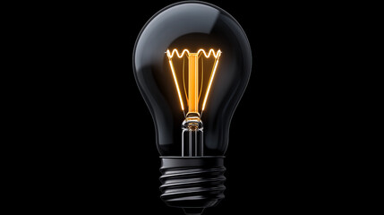 Illuminating Inspiration: A single black lightbulb glows with a warm, golden light against a stark black background. The filament within the bulb resembles a delicate web.