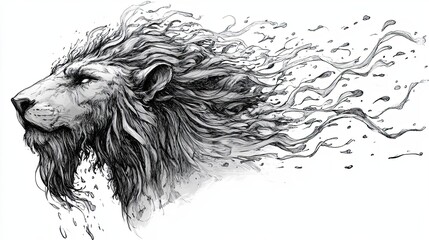 Abstract Lion Head With Mane Disintegrating Into Lines