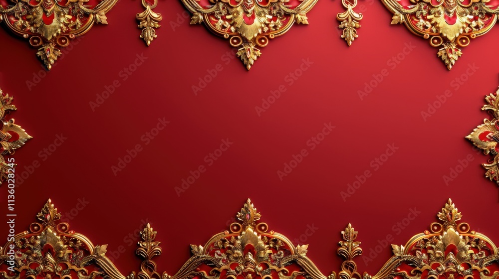 Poster ornate red background with golden decorative elements featuring intricate patterns ideal for luxury 