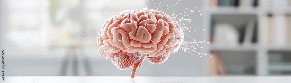 Poster exploring innovative brainwave technology in a modern workspace digital art futuristic environment c