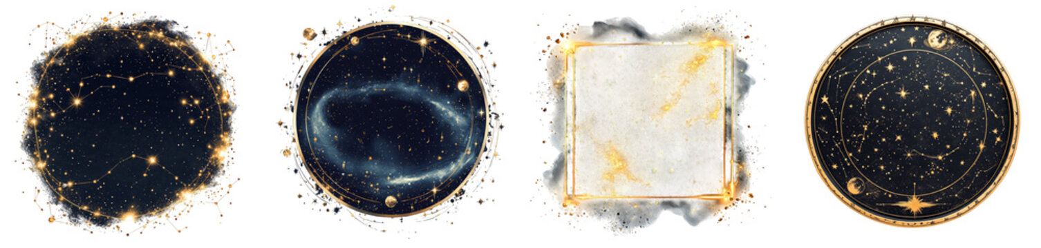 cosmic circles constellations starry night sky transparent background
