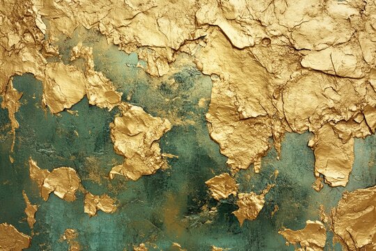 Weathered antique gold texture with tarnished blue highlights revealing intricate patterns