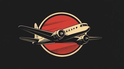 An illustration of a vintage airplane in front of a red circle.