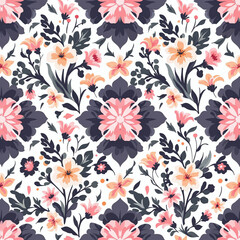Seamless pattern with flowers and leaves, floral background, romantic background