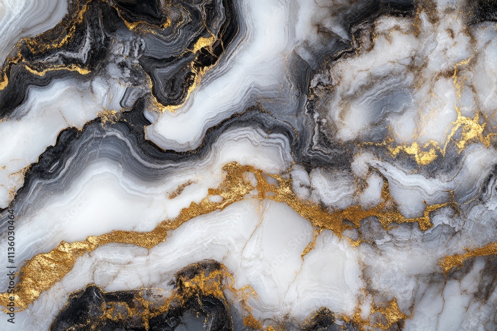 Poster Elegant white marble texture with striking gold veins throughout the surface creating a luxurious visual effect