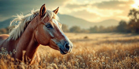 Obraz premium Concept photo of a horse with space for text