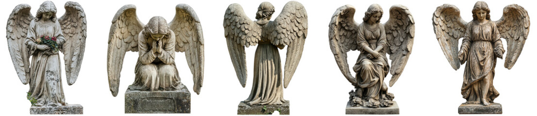 angel statues carved stone featured in different poses transparent background