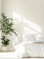 Serene modern minimal bedroom design bright natural light interior space tranquil environment aesthetic viewpoint