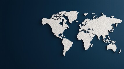 Naklejka premium A minimalist world map in white against a dark blue background, showcasing geographic outlines with a modern and clean design.