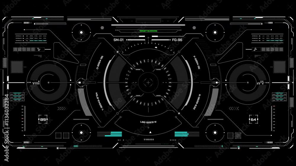 Aufkleber HUD futuristic high tech digital screen. Virtual reality display interface monitoring technology 4K motion.