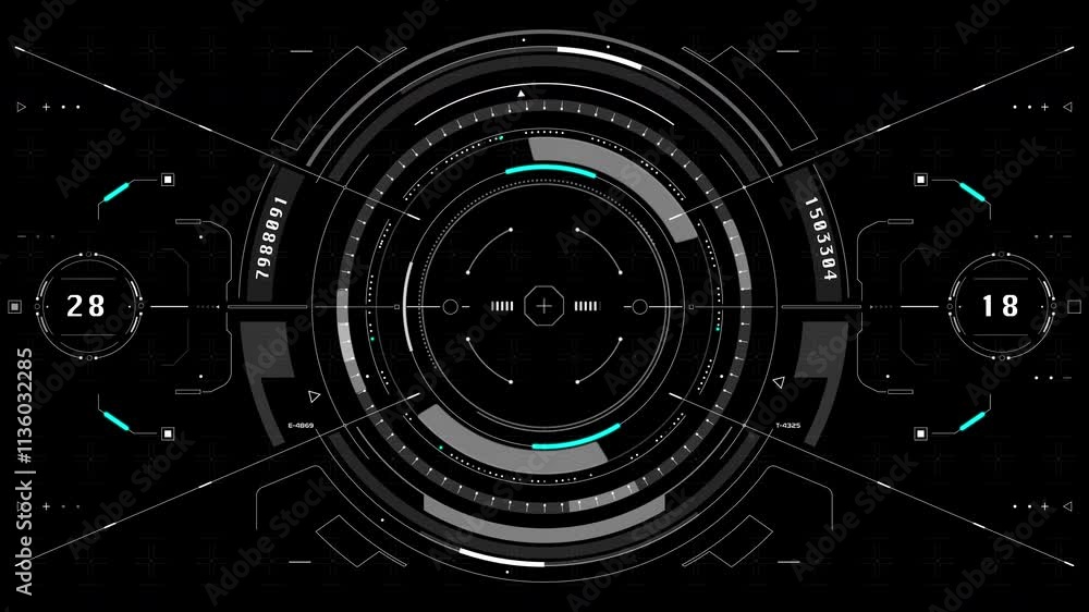 Poster HUD Futuristic Elements Scan Monitor User Control Interface Protection Screen Panel. Security Scifi Motion Hologram Concept With Hi Technology Future Frame.