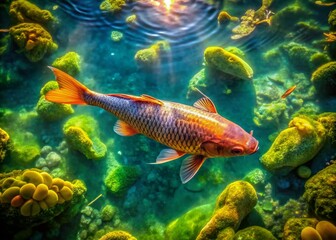 Fototapeta premium Aerial View Fish Pond, Drone Photography, Underwater Fish, Aquatic Life, Top Down Fish Photo