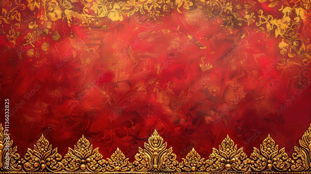 Aufkleber elegant red background with intricate golden floral patterns and decorative border for design projec