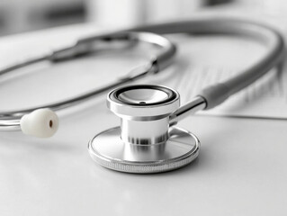 Professional silver stethoscope on white background highlighting medical precision