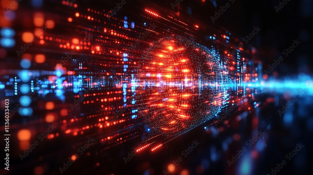 Poster digital stream: a mesmerizing abstract digital art background with glowing red and blue lines agains