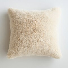 Soft beige fluffy cushion on minimalist background