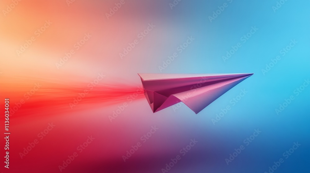 Poster dynamic paper airplane flight abstract background digital art colorful environment close-up view spe